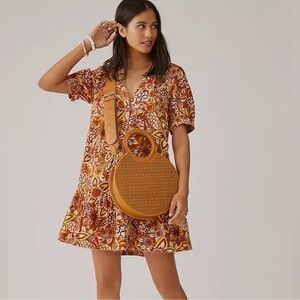 Anthropologie Pilcro Floral Puff Sleeve Boho Tunic Mini Dress Size M